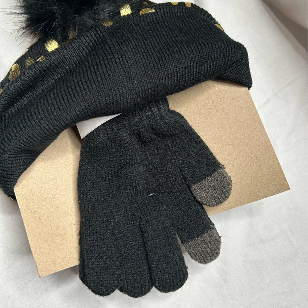 Justice girls hat/gloves set‎ black/ gold foil